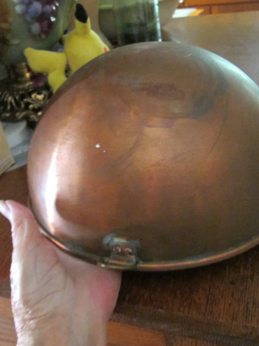 Large 10 3/8 Solid heavy copper mixing bowl with ring to hang Boho MCM farmhouse